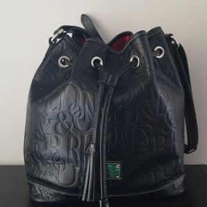 Dooney & Burke Black Embossed Drawstring Handbag